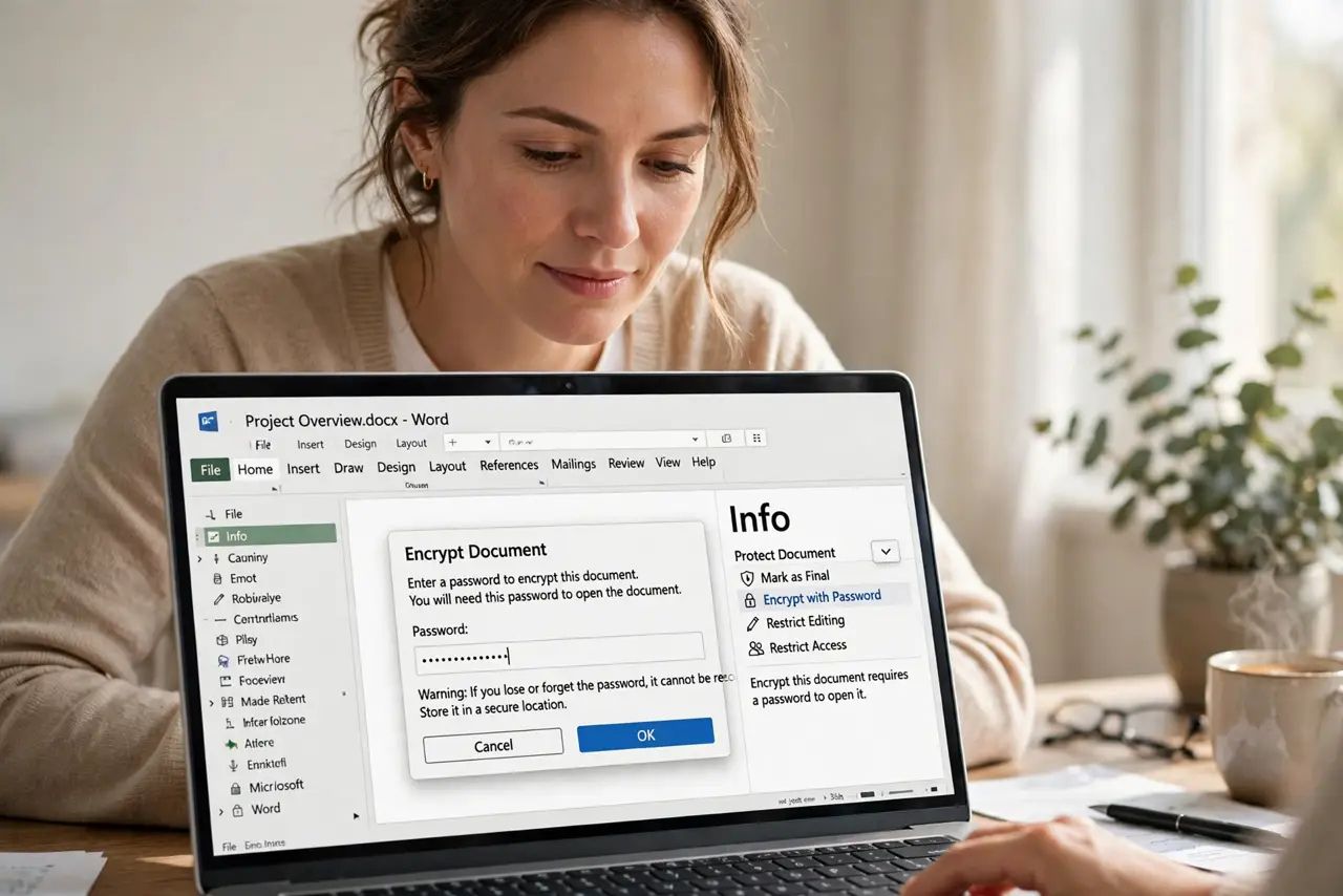 A person performing the first step of the guide: Open Protect Document.