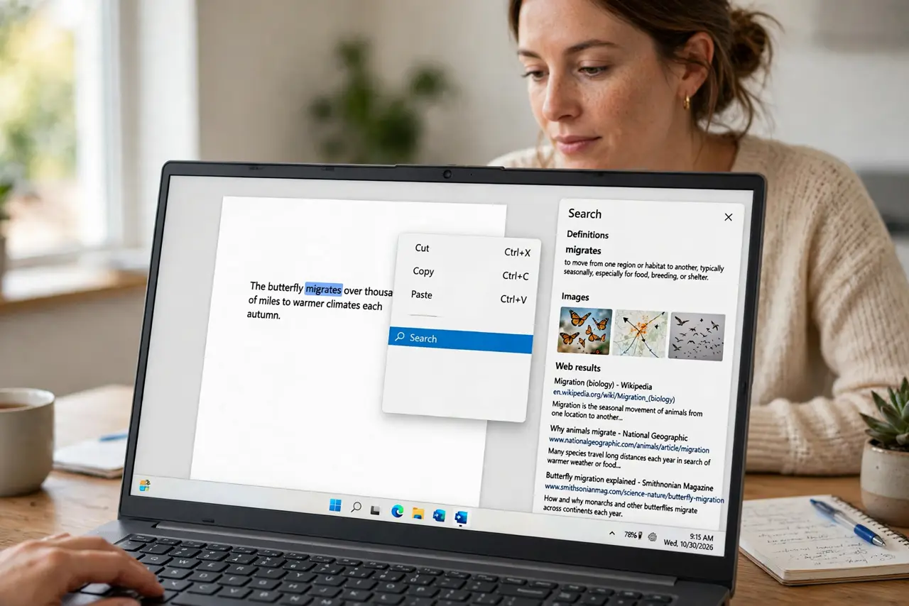 A person performing the first step of the guide: Right-click and search.