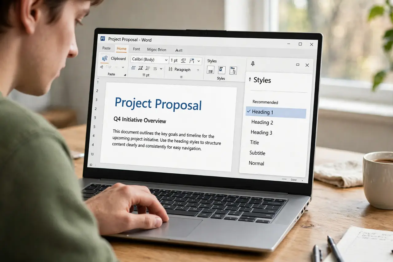 A person carrying out step one: apply styles instead of manual formatting.