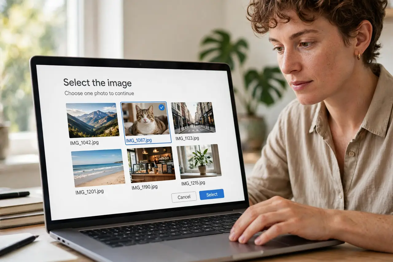 A person calmly performing the guide's first step: Select the image.