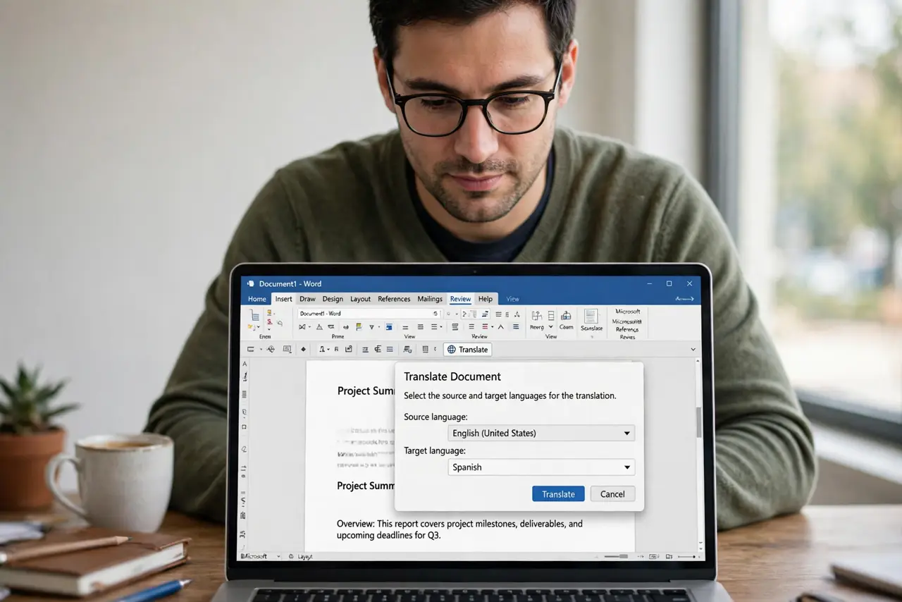 A person performing the first step of the guide: Open Translate Document.