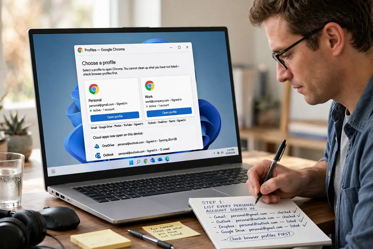 Personal Account on a Work Laptop? Separate Them — step 1 being performed on the device.