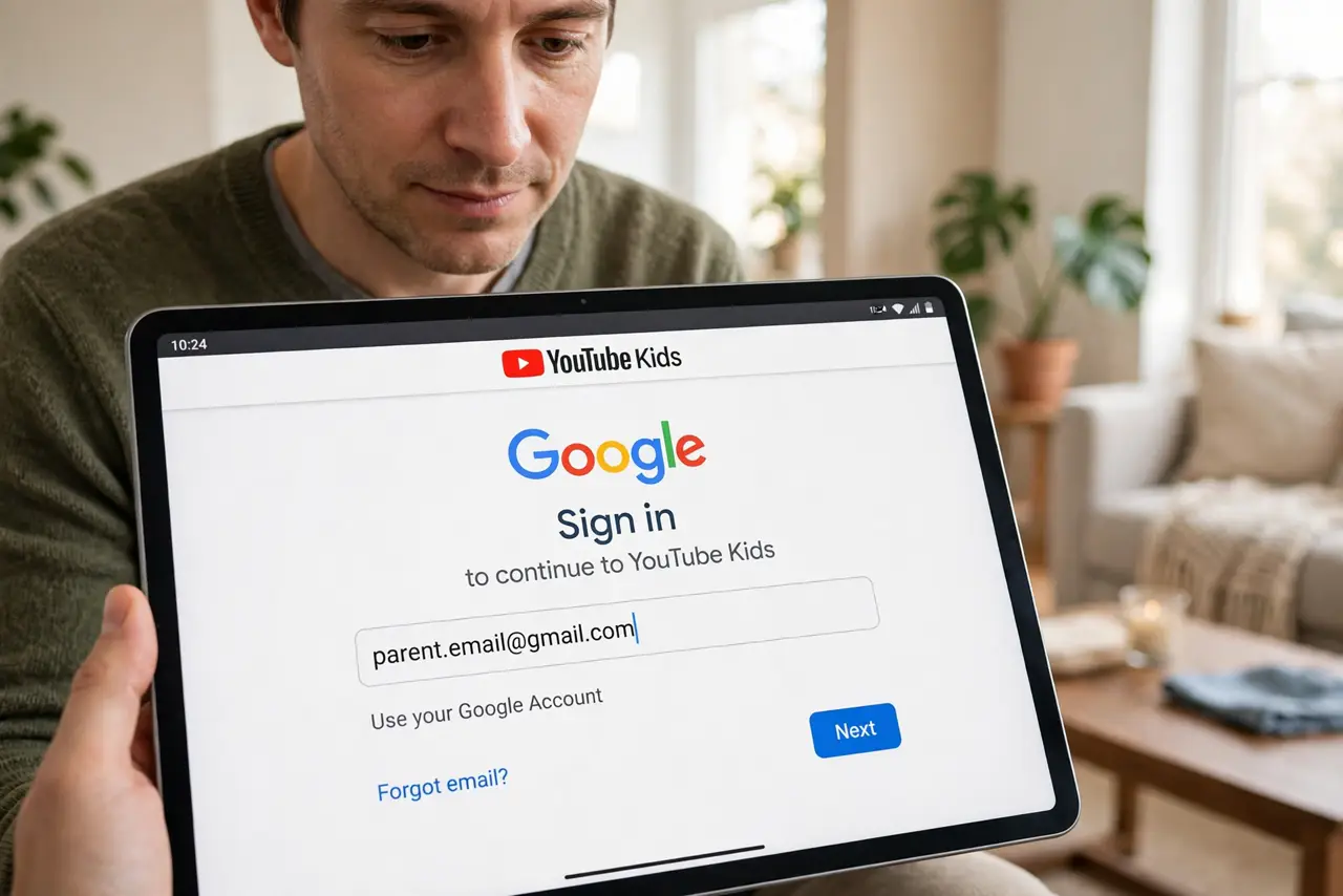 A person performing the first step of the guide: Install YouTube Kids, not the main app.