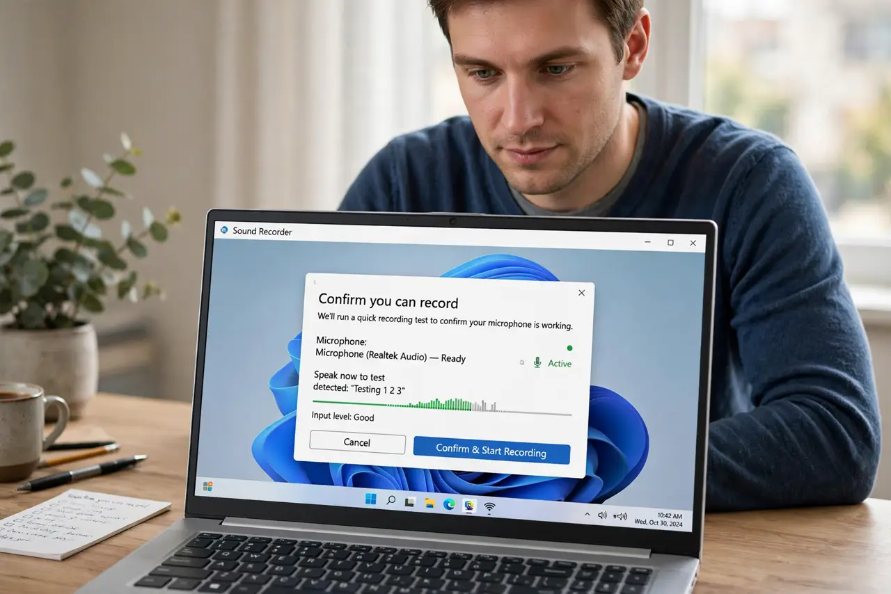 A person calmly performing the guide's first step: Confirm you can record.