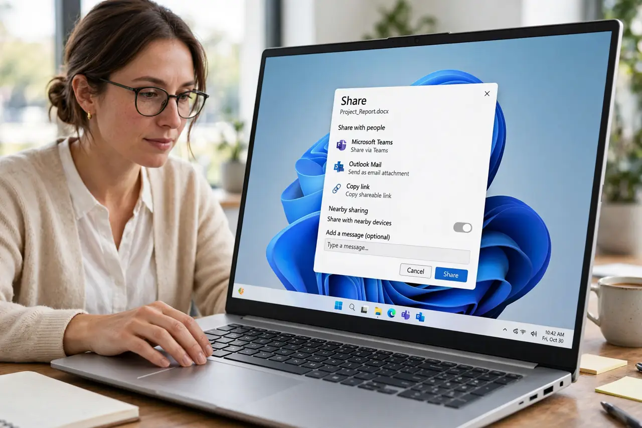 A person calmly performing the guide's first step: Open the share dialog.
