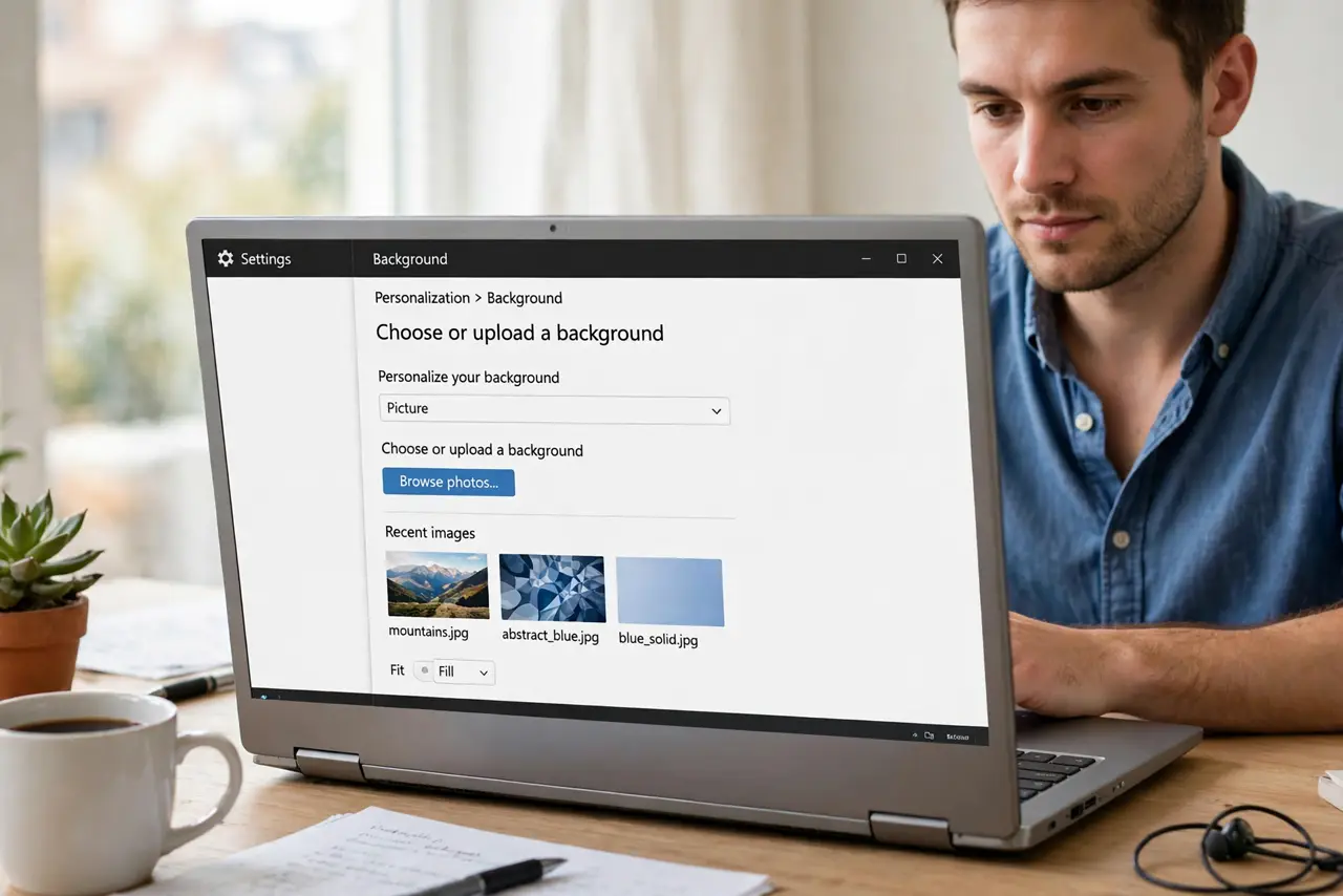 A person calmly performing the guide's first step: Choose or upload a background.